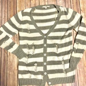 Distressed Striped Cardigan